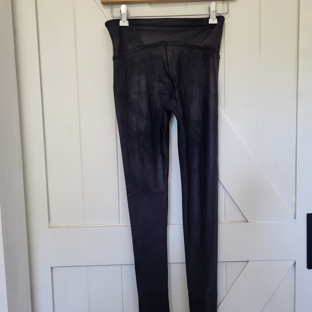 SPANX Black High-Waist Active Leggings Faux Suede Women's Size Small - Picture 4 of 5
